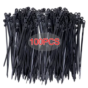 100 ADET Vida Deliği Naylon kablo bağı Siyah Kendinden kilitlemeli Plastik Kravat Asılı Bahçe Çitleri Garaj Ev Wrap Paket Kravat Askıları