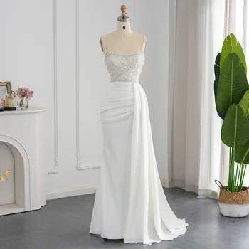 Sharon Dedi Zarif Beyaz Abiye Kadın düğün elbisesi Boncuklu Kolsuz Arapça Uzun Resmi Elbise Balo elbisesi SS202