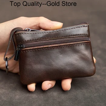 Hakiki Deri Mini bozuk para cüzdanı Kafa Katman Dana kart çantası El Yapımı Fermuar Cüzdan Araba Anahtarı Durum Kısa Bayan