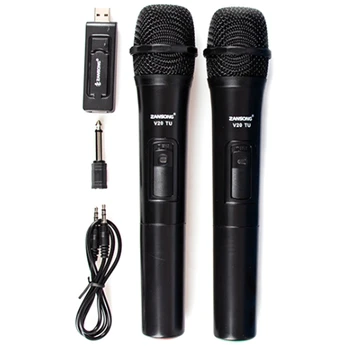 Uhf Usb 3.5 Mm Kablosuz Mikrofon El Mikrofonu Alıcısı Karaoke Konuşma Hoparlör V20