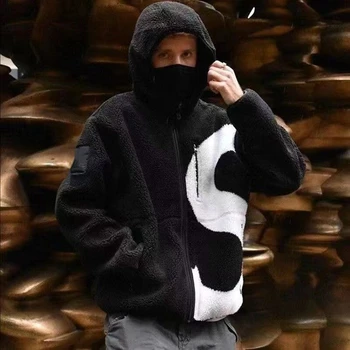 Sonbahar Kış erkek Taklit kuzu Saç Ceket Erkek Rahat Kaliteli sıcak tutan kaban Klasik Tarzı Fermuar Hood Siyah Ceket