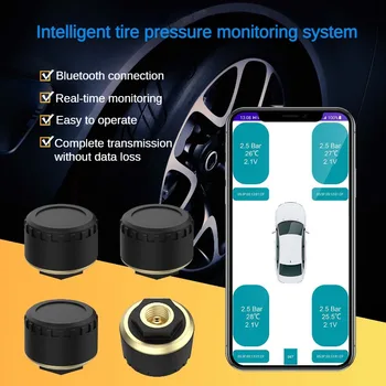 Lastik Basıncı İzleme Araba Bluetooth cep telefonu Ekran Lastik basınç alarmı 2 Tekerlek 4 Lastik Basıncı Algılama