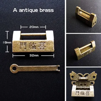 1 adet Vintage Çin Eski Stil Dekoratif Takı Göğüs Kutusu Bavul Kilidi Asma Kilit Anahtar Bir