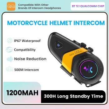 Su geçirmez 500M Mesafe moto rcycle Kask İnterkom IPX7 1200mAh Moto Kask Kulaklık Akıllı Gürültü Azaltma BT5. 1 Kulaklık