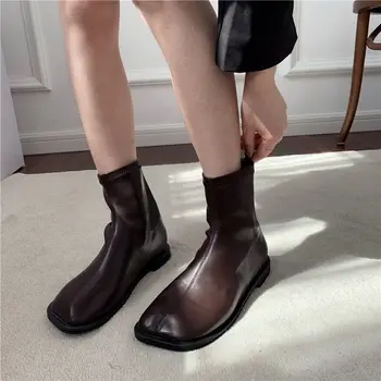 Ayakkabı İş Kadın yarım çizmeler ile Zarif Düşük Topuklu kısa ayakkabı Kadınlar için Kahverengi Patik Goth Trend 2023 Yüksek Kaliteli Y2k Pu