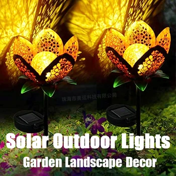2 Adet güneş çiçek ışıkları Metal cam Yard Sanat bahçe ledi Açık Enerjili Bahis Geçit Yolu Villa Çim Avlu Dekor Lambaları