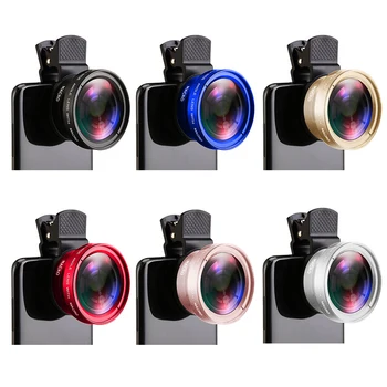 2 İN 1 Lens Evrensel Klip 37mm Cep Telefonu Lens 0.45 x 49UV Geniş Açı