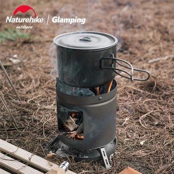 Naturehike Titanyum kamp odun sobası Ultralight Taşınabilir Odun Yanan Katlanır Soba Açık Piknik Pişirme Piknik Tencere