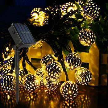 Noel süslemeleri ev için açık güneş fas topu dize ışıkları su geçirmez çelenk IP66 Led küre peri ışıkları