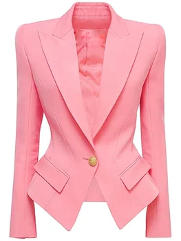 Zarif Kore Tarzı Moda Tasarımcısı Sim Fit Takım Elbise Ceket Kadın Tek Düğme Uzun Kollu Yaka Blazer Ofis Bayan Blaser Femme