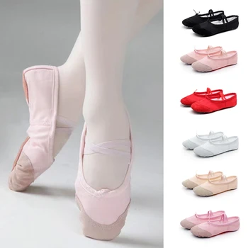 Bale ayakkabıları Kız Çocuk Dans Terlik Profesyonel Tuval Yumuşak Taban Bale Dans Kız Kadın Bale Yoga Spor Dansçı Ayakkabı