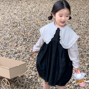 Kız çocuk etekleri Moda 2023 Yeni Bahar Sonbahar Kore Versiyonu Tüm Maç Rahat Katı Güzel ve Tatlı Kız Elbise Tulum