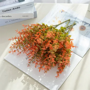 35 cm Sonbahar Okaliptüs Küçük Lotus Plastik Yapma Para Yaprak Sahte Çiçek Su Çim Dekorasyon Yapay Bitki