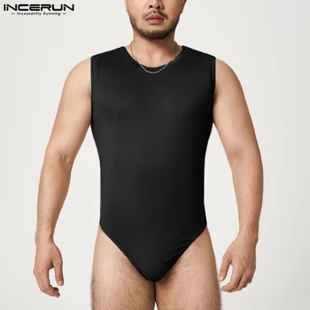 2023 Erkek Bodysuits Düz Renk O-boyun Kolsuz Spor Moda Erkek Tulum Pijama Yaz Seksi Yelekler Bodysuit S-5XL