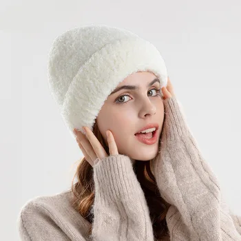 Kış Yeni Moda Kadınlar Teddy Kadife Sıcak Şapka Peluş Ön soğuk Örme Yün Şapka Açık Kulak Wrap Soğuk Şapka Ücretsiz Nakliye Paketi