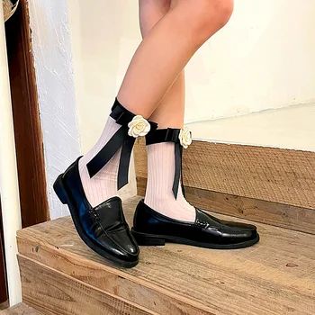 1 Pairs Yeni Yay Orta Tüp Çorap Yaz Kamelya Çiçek Çorap Kadın İnce Nefes Rahat Japon Moda Sox