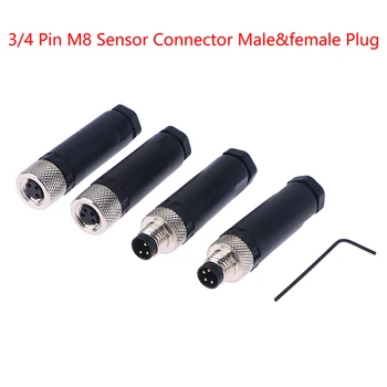 M8 Sensörü Konnektörü Su Geçirmez Erkek ve Dişi Fiş Vida Dişli Fiş Kaplin 3 4 Pin Flanş Soket Arka Montaj M8 3P 4P 1 adet