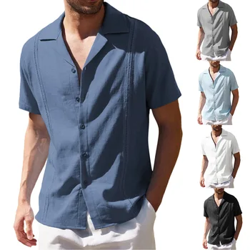 2023 Yeni Erkek Keten Gömlek Rahat Moda Gömlek Kısa Kollu Plaj Gömlek