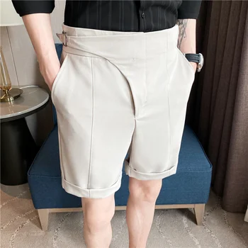 2022 İngiliz Tarzı Yaz Takım Elbise Şort Erkek Giyim Düz İş resmi giysi Slim Fit Casual Kısa Homme Diz Boyu Kaliteli