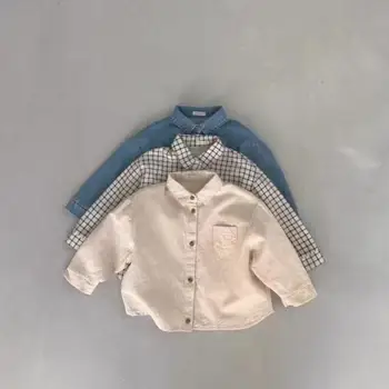 2023 Sonbahar Yeni Bebek Uzun Kollu Gömlek Katı Bebek Erkek Yaka Hırka Ceket Çocuk Rahat Ceket Yürümeye Başlayan Dip Gömlek