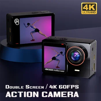 4K HD Çift Ekran Eylem Kamera Uzaktan Kumanda ile Su Geçirmez Kılıf Spor Kamera Sürücü Kaydedici Spor Kamera Eylem Kamera