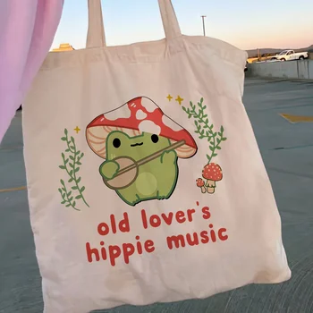 Kadın Alışveriş Kurbağa Mantar Kanvas alışveriş Çantası Rahat Eko Kız Çanta Harajuku Yeniden Kullanılabilir alışveriş çantası Bolsa Feminina