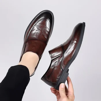 Erkek Ayakkabı Kahverengi Erkek Botları Erkekler için tasarım ayakkabı Resmi Oxford 2023 Hakiki Deri Erkek rahat ayakkabılar Kış Artı Kadife