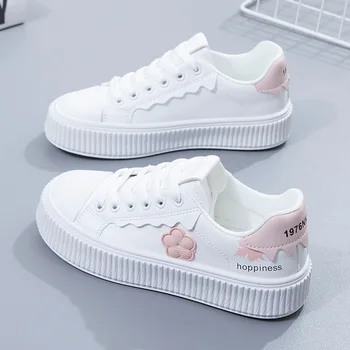Güzel Çiçek Küçük Beyaz Sneakers Ayakkabı kadın Yeni spor salonu ayakkabısı Düz Deri Üst kadın Vulkanize gündelik ayakkabı ayakkabı