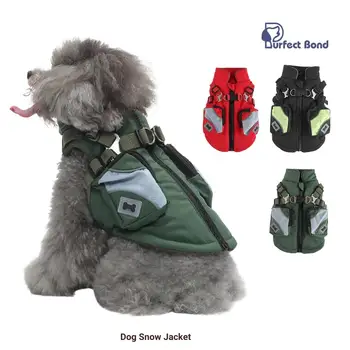 Köpek Ceket Sıcak Zip Up Köpek Yelek Ceket Koşum ile Kış Köpek Giysileri Fermuar Ceket, Pet Köpek Giyim Köpek Kar Ceket
