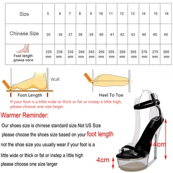 Yüksek Topuk 14 cm Kadın Sandalet Gece Kulübü Modeli Podyum Ayakkabı Kutup Dans Büyük 35-43 Sandalet Şeffaf Kristal Süper Yüksek
