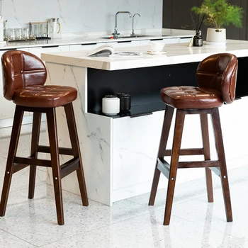Modern Sayaç Lüks Bar Sandalyeleri Özelliği Ahşap Yükseklik PU Deri Mutfak Bar Sandalyeleri Tasarım Kahvaltı Masası Sillas Mobilya QQ