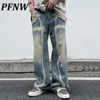 PFNW Sonbahar Yeni erkek Gevşek Hip Hop Geniş Bacak Pantolon Yüksek Sokak Düz Y2k Niş Ham Kenar Yıkanmış Vintage Trend Pantolon 28A3638