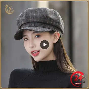 1~10 ADET Moda Kadın Bere Şapka Basit Vintage Bonnet Sanatçı Ressam Newsboy Şapkalar Sekizgen Şapka Moda Şapkalar