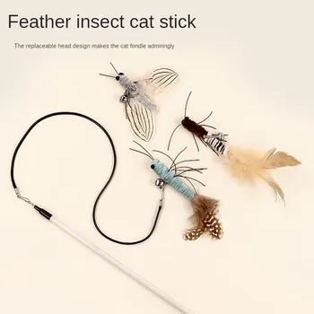 Çelik Tel Alay Kedi Sopa Uzun böcek kelebek Topu Tüy Çan ile Pet Oyuncaklar İnteraktif Komik Kedi Oyuncak Değnek