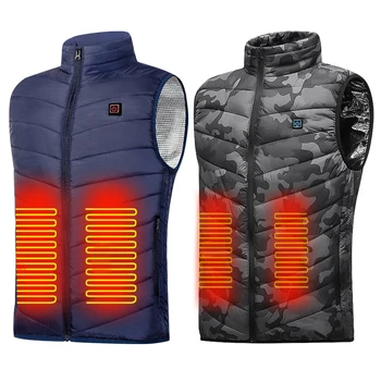 9 Alanlar ısıtmalı erkekler akıllı ısıtma pamuk yelek elektrikli ısıtmalı ceket açık termal kış sıcak ceket spor yürüyüş için M-6XL