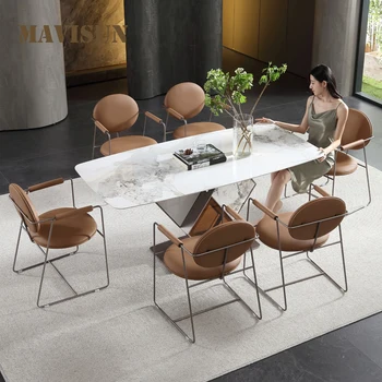 Parlak Kayrak yemek masası Dikdörtgen Masa Ve Sandalye Kombinasyonu Kahverengi Cam Taban Otel Restoran Muebles salon mobilyaları