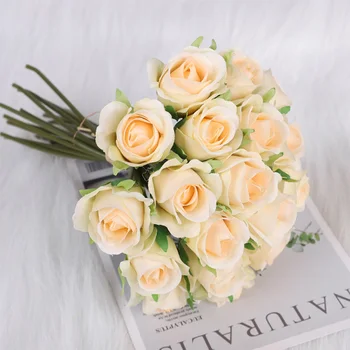 Yapay çiçekler Sahte Gül Gelin Buketleri 20 Kafaları El Düzenlemeleri Düğün Masa Centerpieces Ev Partisi