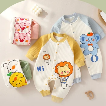 Kış Yenidoğan Erkek Bebek Kız Romper Kemiksiz Toddler Kız Giysileri Sevimli 3D Karikatür Bebek Tulum Giysileri Sıcak Dış Giyim Giyim