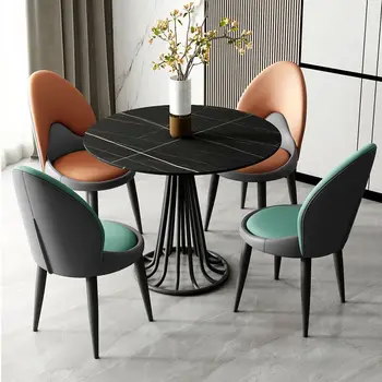 Tasarımcı Yemek Sandalyesi Yuvarlak Modern Deri Müzakere Masa Sandalye Eğlence Masa Lüks Kaya Plaka Açık Bahçe Masa Tabure