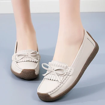 Hakiki Deri Kadın Flats Moda Rahat kadın ayakkabısı Moccasins Ayakkabı Kadınlar Bale Daireler Üzerinde Kayma Yumuşak Artı Boyutu Bayan Ayakkabıları