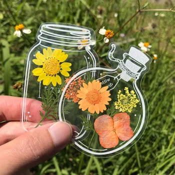 20 adet Şeffaf Cam Şişe Şekli Çiçek Yaprak İmi Yapma Kapak DIY El Yapımı Plastik Mühürlü bitki örneği Aksesuarları