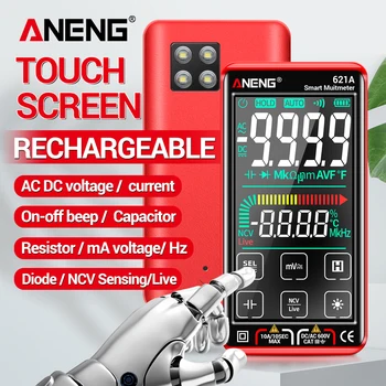 ANENG 621A Dokunmatik Ekran Akıllı Dijital Multimetre 9999 Sayımlar Otomatik Aralığı Şarj Edilebilir NCV Evrensel Metre Voltmetre Ampermetre