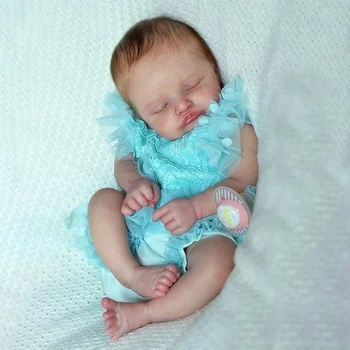 49 cm Reborn Bebek Bebekler 3D Cilt Görünür Damarlar Reborn Uyku Kız Rosalie El Beraberlik / El Köklü Kahverengi Saç ve Hediye