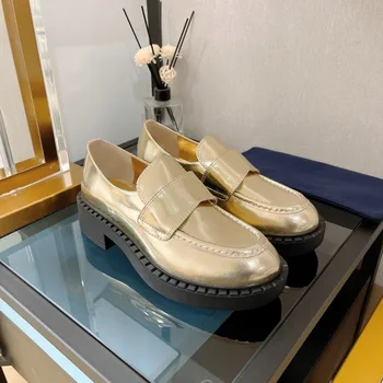 Ilkbahar Sonbahar Yeni ayakkabı Kadın Hakiki Deri Platformu Loafer'lar Dikiş Slip-on Tıknaz Topuklu tasarım ayakkabı Daireler Zapatillas