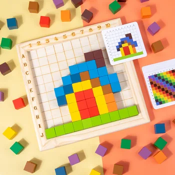Ahşap Erken Öğrenme Bilişsel çocuk Öğrenme Yardımcıları Entelektüel Oyuncaklar Puzzle Parçaları Renkli Kübik Hacim Ahşap