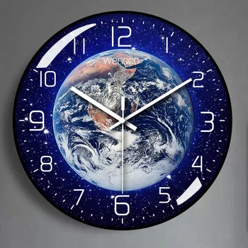 Şık Yaratıcı Duvar Saati: Gezegen Tasarımlı Oturma Odası için Avrupa tarzı Retro Saat-12 inç (30cm) Saat Duvar