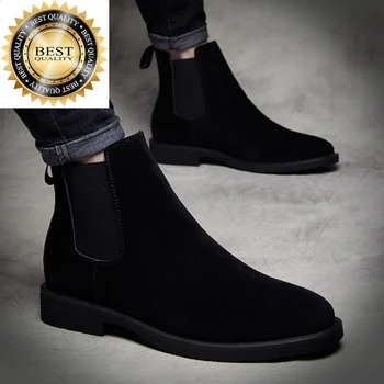 chelsea erkekler moda artı boyutu çizmeler yumuşak orijinal deri ayakkabı siyah kovboy çizme bahar sonbahar ayak bileği botas masculinas zapatos