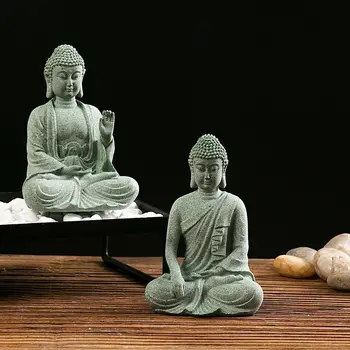 Oryantal Kültür Kumtaşı Buda Çin Tarzı Oturma Postürü Zen Budist Süs Yeşil Kumtaşı Restoran