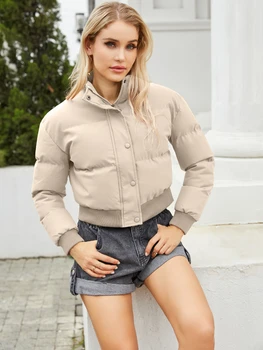 Fitaylor Sonbahar Kış Rahat Kadın Standı Yaka Kısa Dış Giyim Moda Bayan Katı Pamuk Parka Ceket Kalın Sıcak pamuklu ceket