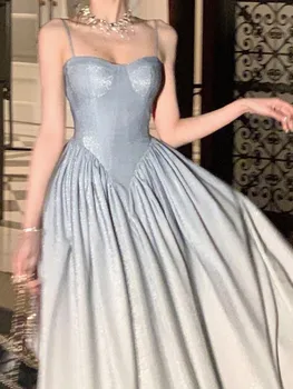 Zarif Casual Kadın yaz elbisesi Spagetti Kayışı Vintage A-Line Katı Düğün Doğum Günü Partisi Vestidos Kadın Şık Elbise Mujers